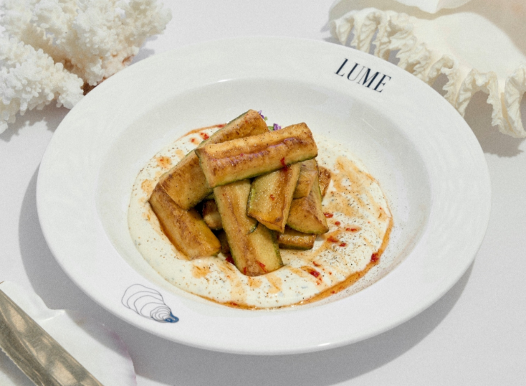 Crispy Fried Zucchini with Feta Cream