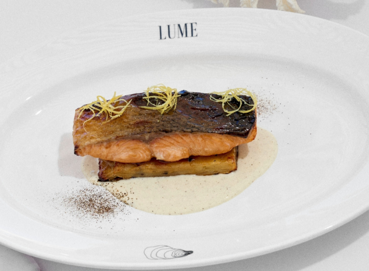 Grilled Salmon with Potato Gratin